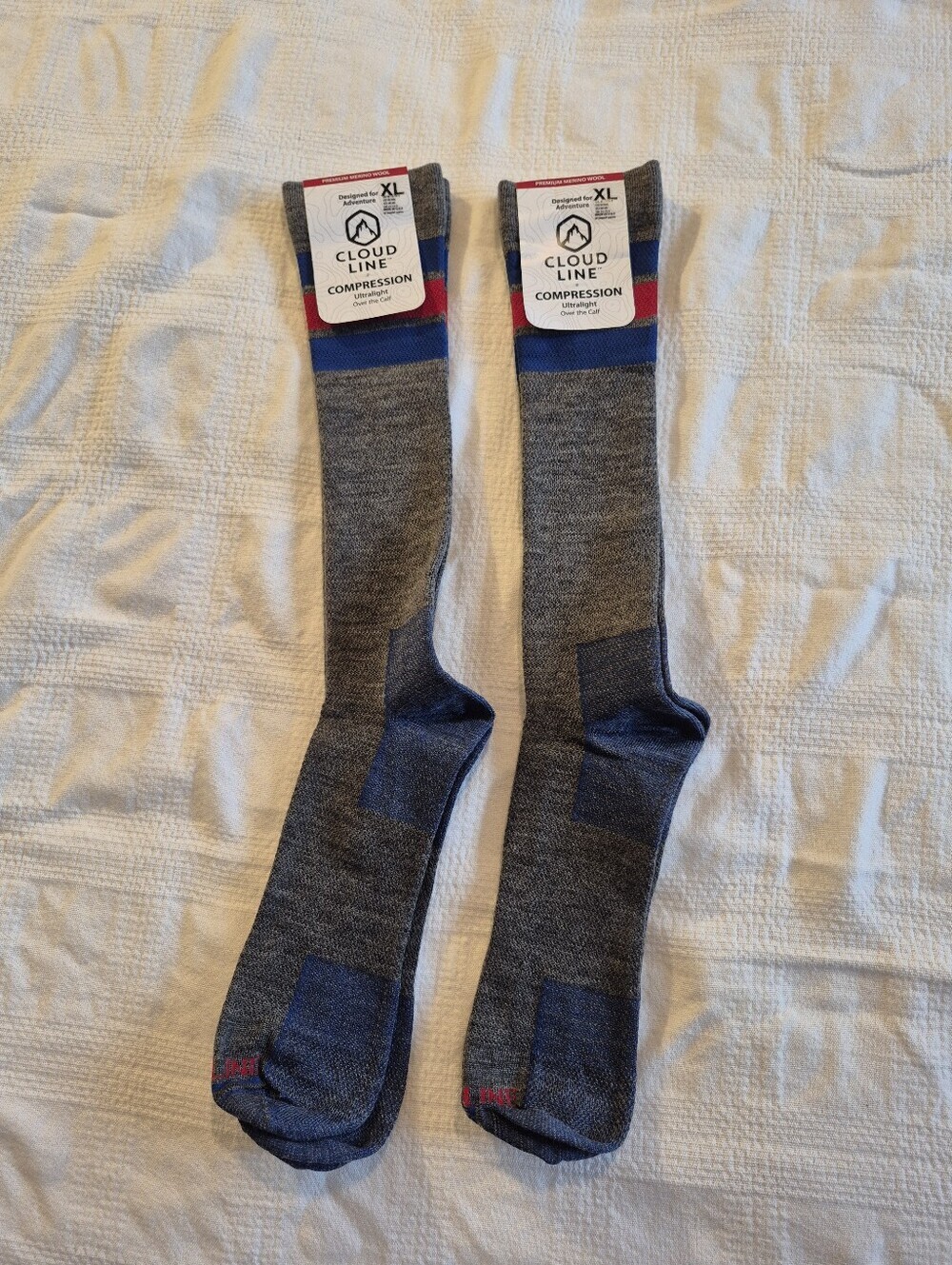 Cloud Line Compression sock ultralight over the calf XL 12-14.5 Merino blend NWT